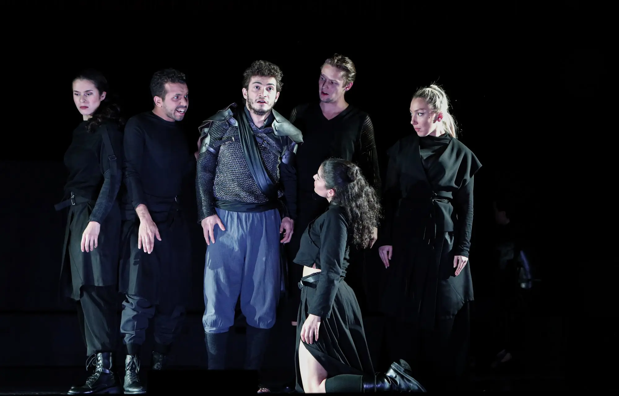 Baritone Biran Özgür Sariyer as Junius in The Rape of Lucretia, Folkwang University of the Arts, Essen